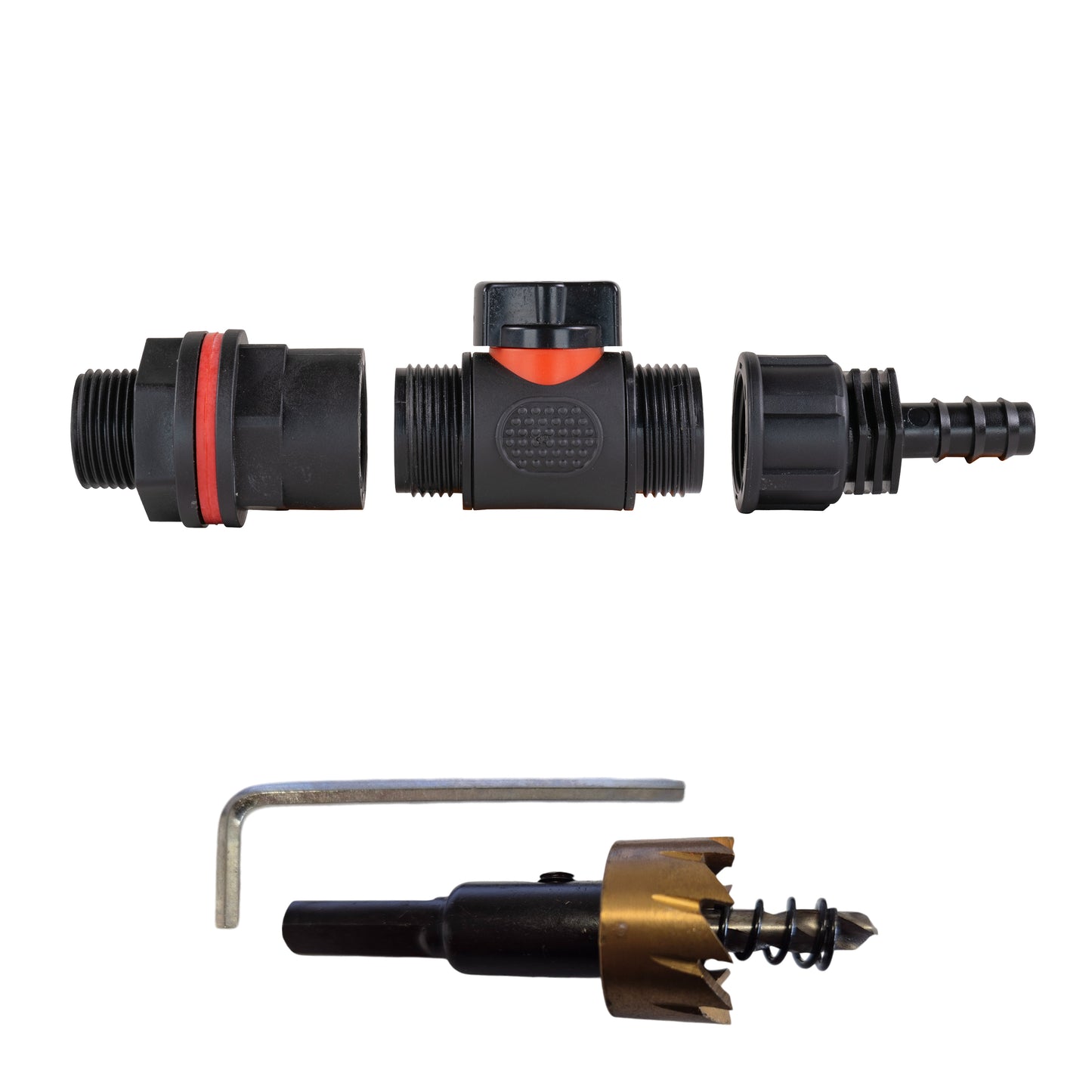 Water Butt Kit 3/4" with In-Line Valve + 1/2" Barb and Drill Bit