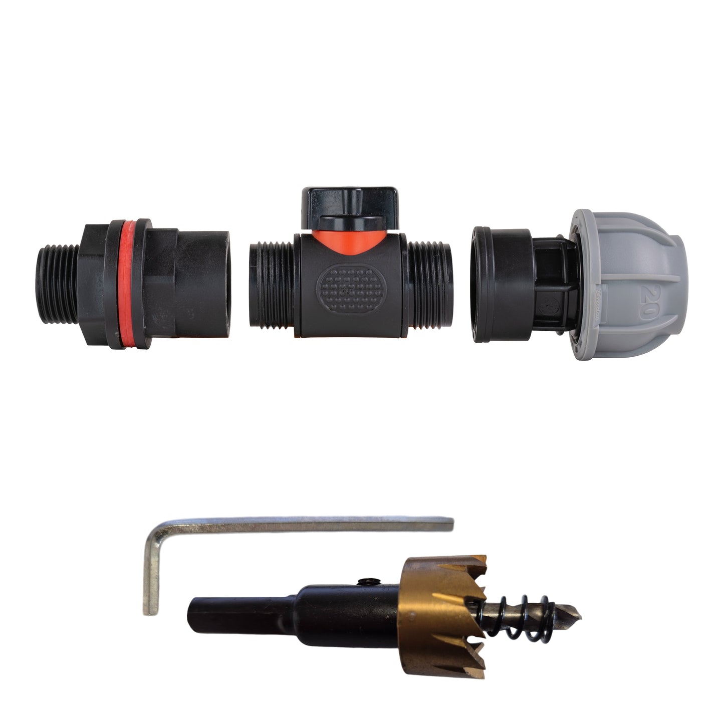 Water Butt Kit 3/4" with In-Line Valve + 25mm MDPE Joiner and Drill Bit