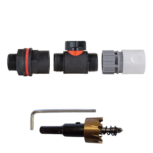 Water Butt Kit 3/4" with In-Line Valve + Female Quick Connector WL and Drill Bit