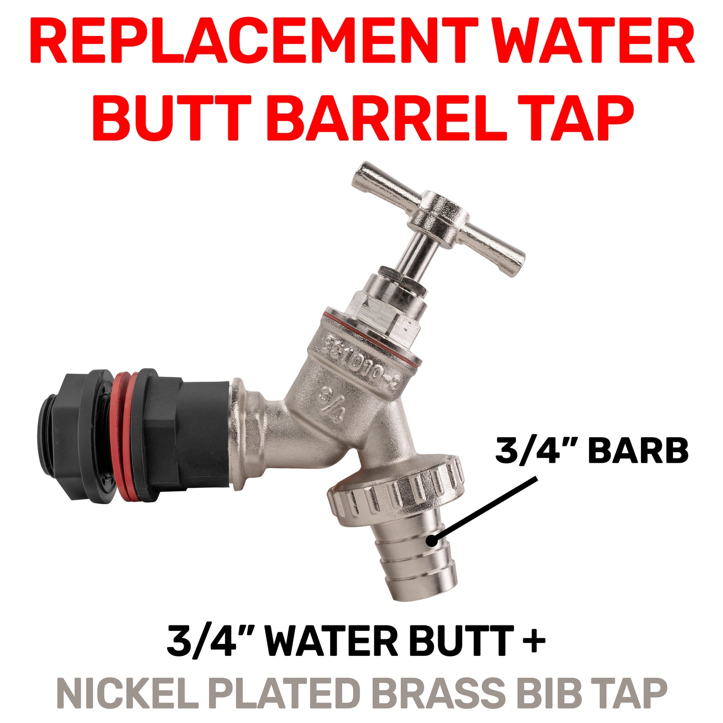 Water Butt Kit 3/4" with Nickel Plated Barbed Tap and Drill Bit