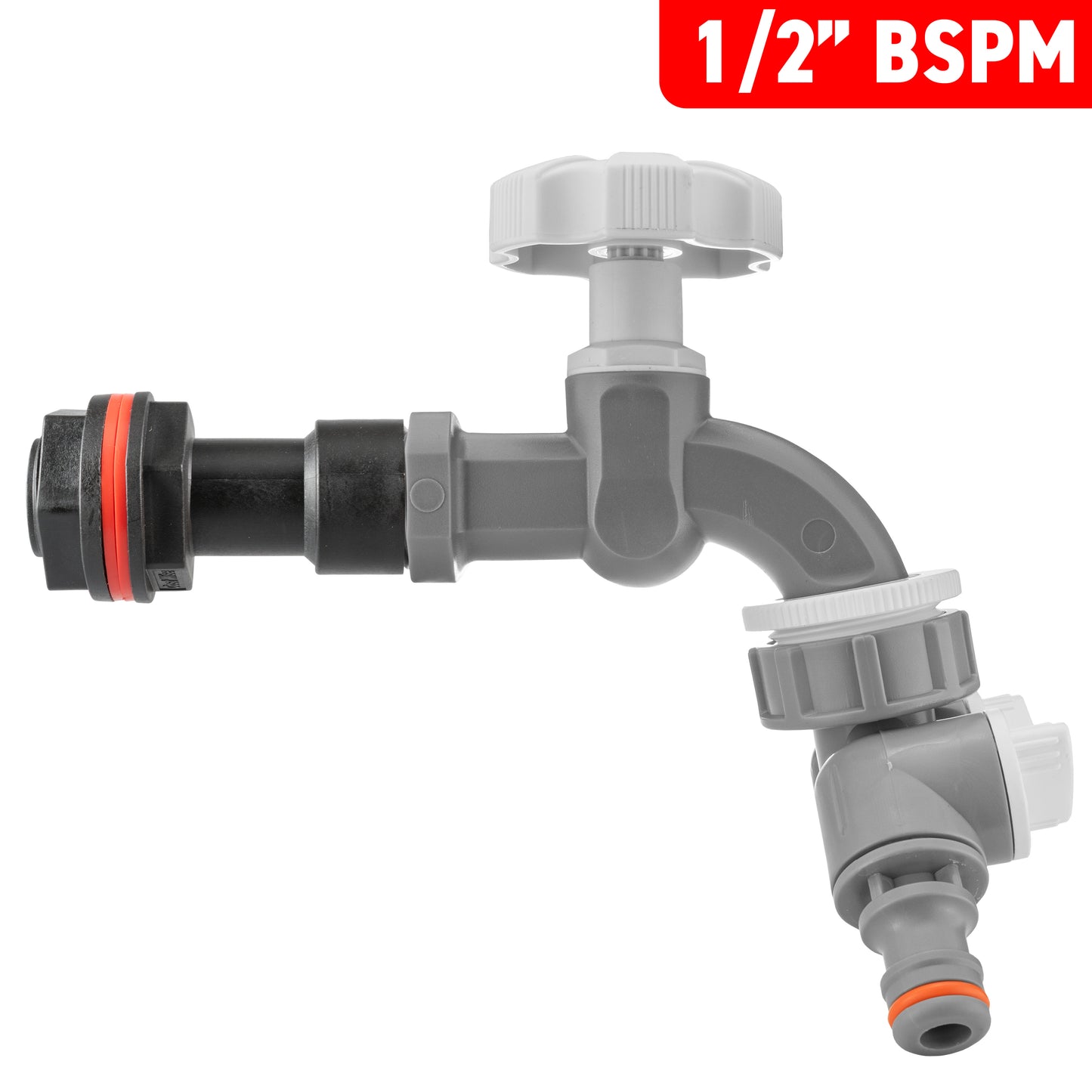 Water Butt Extension Kit 1/2" with Grey Dial Tap + Two-Way Splitter