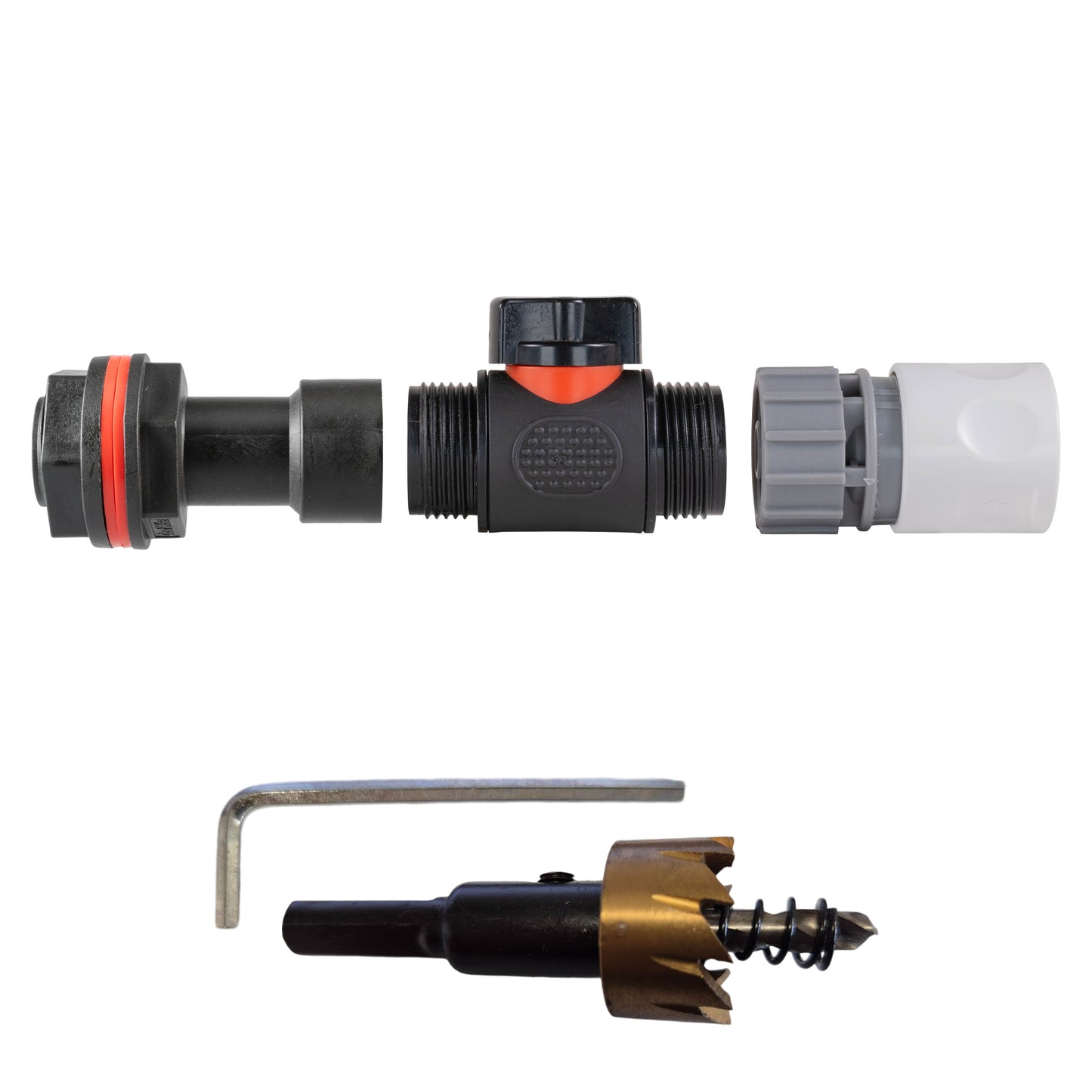 Water Butt Extension Kit 3/4" with In-Line Valve + Female Quick Connector WL and Drill Bit