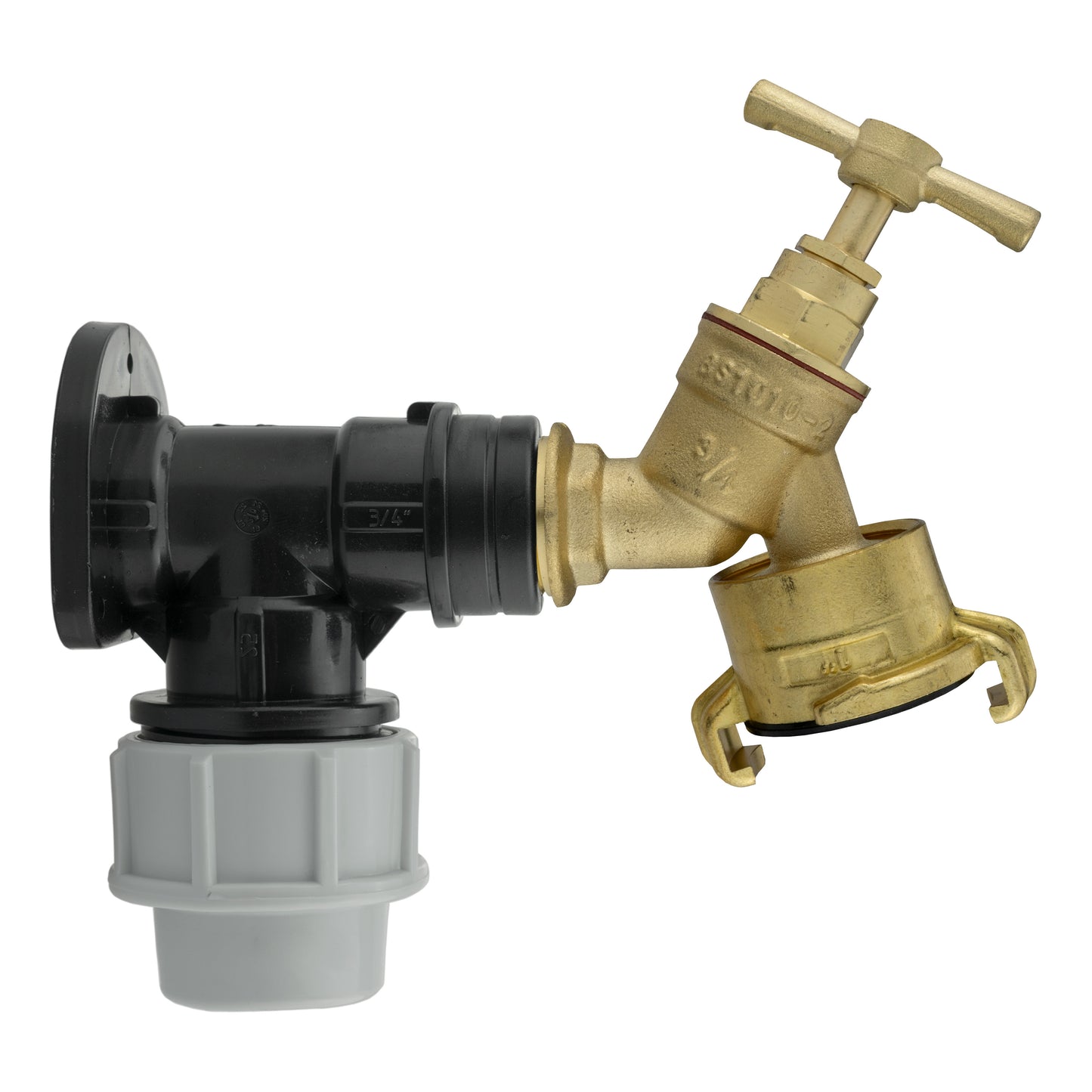 Wall Flange Kit 25mm MDPE + Brass Bib Tap with Geka Claw Outlet