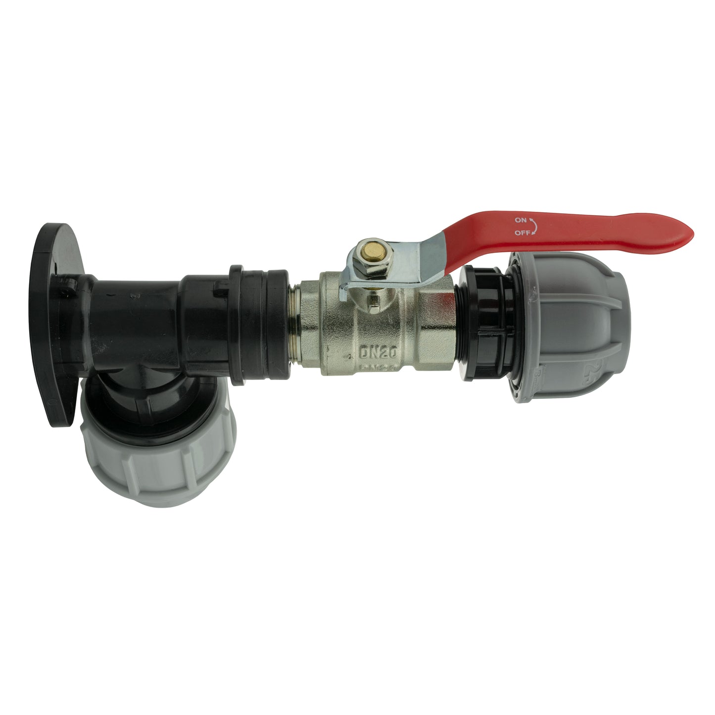 Wall Flange Kit 25mm MDPE + Lever Valve + 25mm MDPE Straight