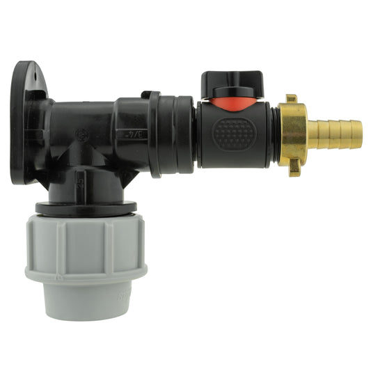 Wall Flange Kit 25mm MDPE + In-Line Valve + 13mm Brass Barb