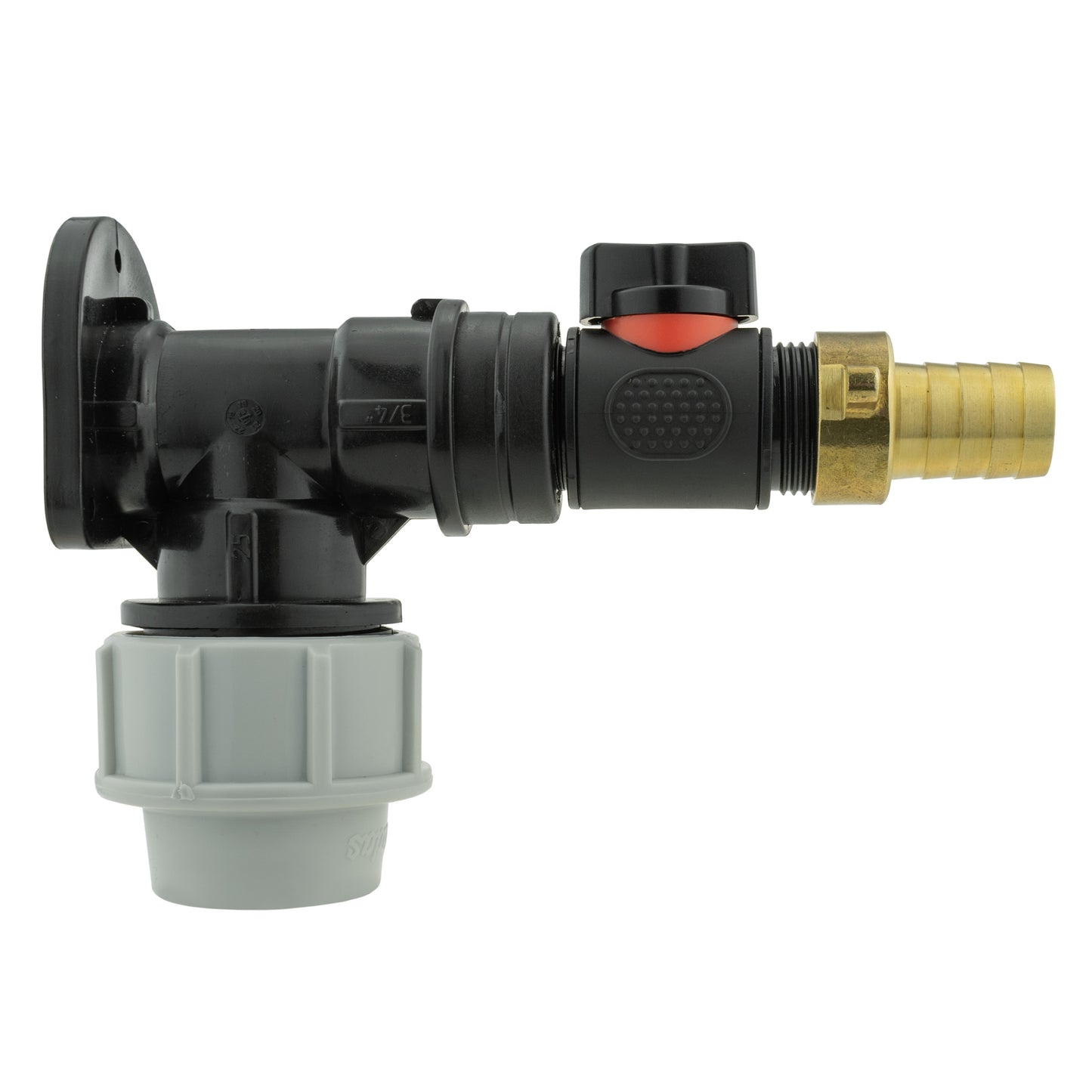 Wall Flange Kit 25mm MDPE + In-Line Valve + 19mm Brass Barb