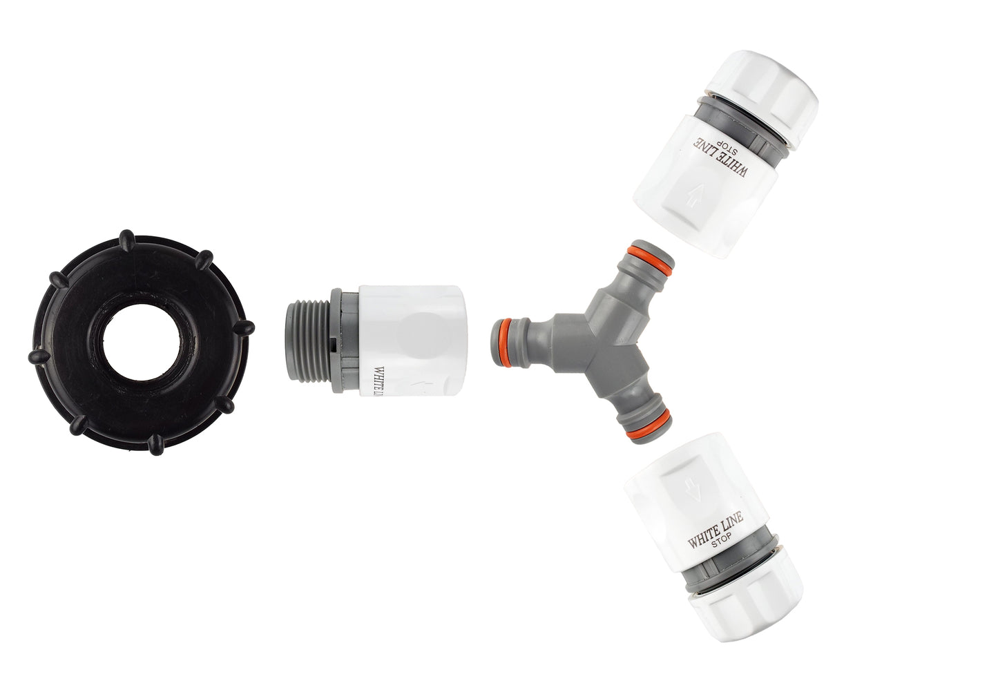 IBC 2” S60X6 Cap with ¾” BSP Threaded Hose Connector, Three Way and Hose Connectors