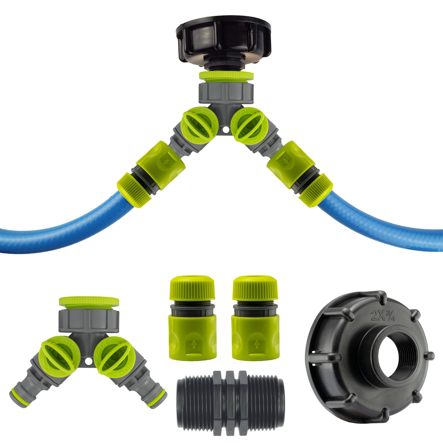 IBC 2” S60X6 Cap with Two Way Valved Splitter and Hose Connector