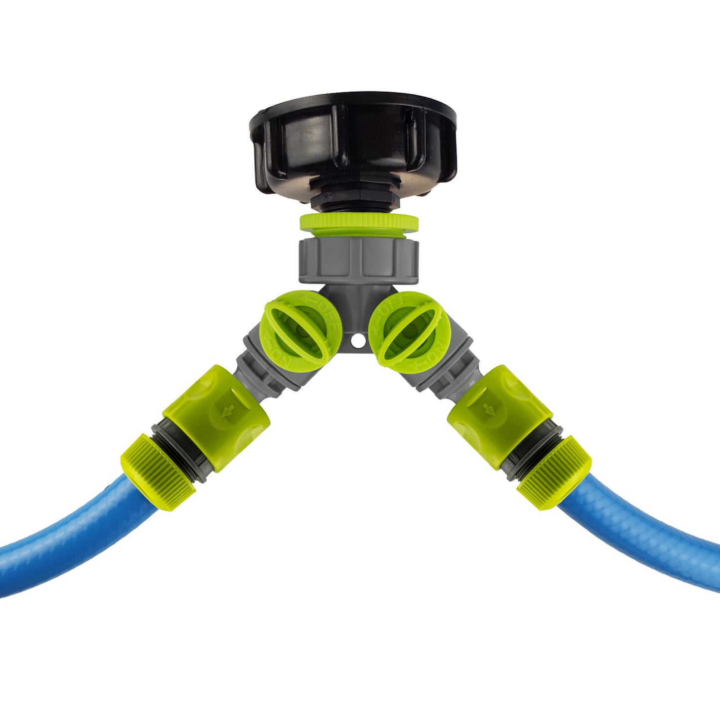 IBC 2” S60X6 Cap with Two Way Valved Splitter and Hose Connector