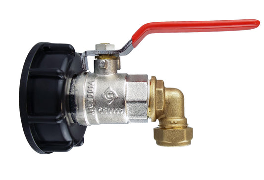 IBC 2” S60X6 Cap with Lever Valve and Brass Compression Elbow ½” BSP – 15mm