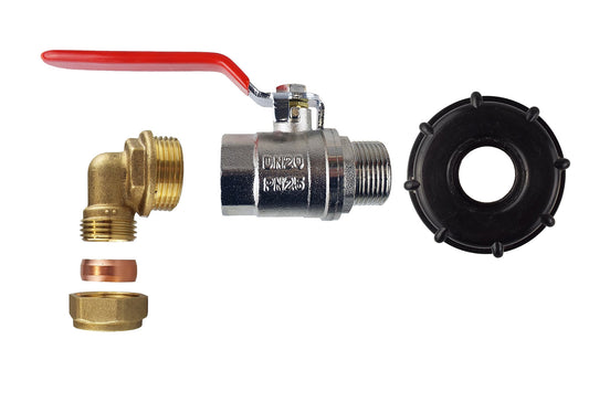 IBC 2” S60X6 Cap with BSPM-F Lever Valve and Brass Compression Straight 1” BSP – 28mm