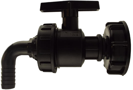 IBC 2” S60X6 Cap with Large Plastic Valve and 16mm Barbed Elbow