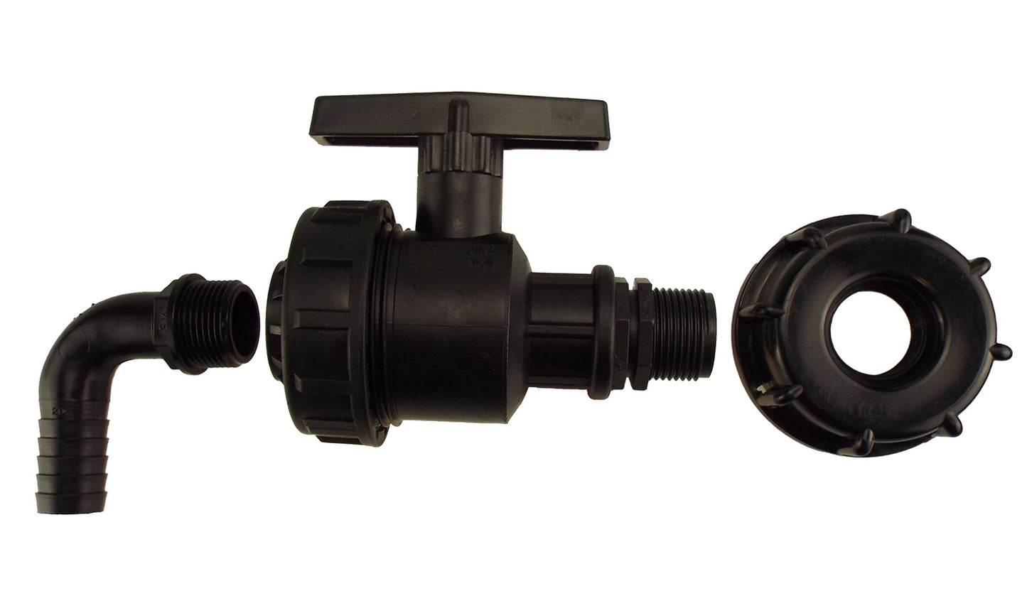 IBC 2” S60X6 Cap with Large Plastic Valve and 16mm Barbed Elbow