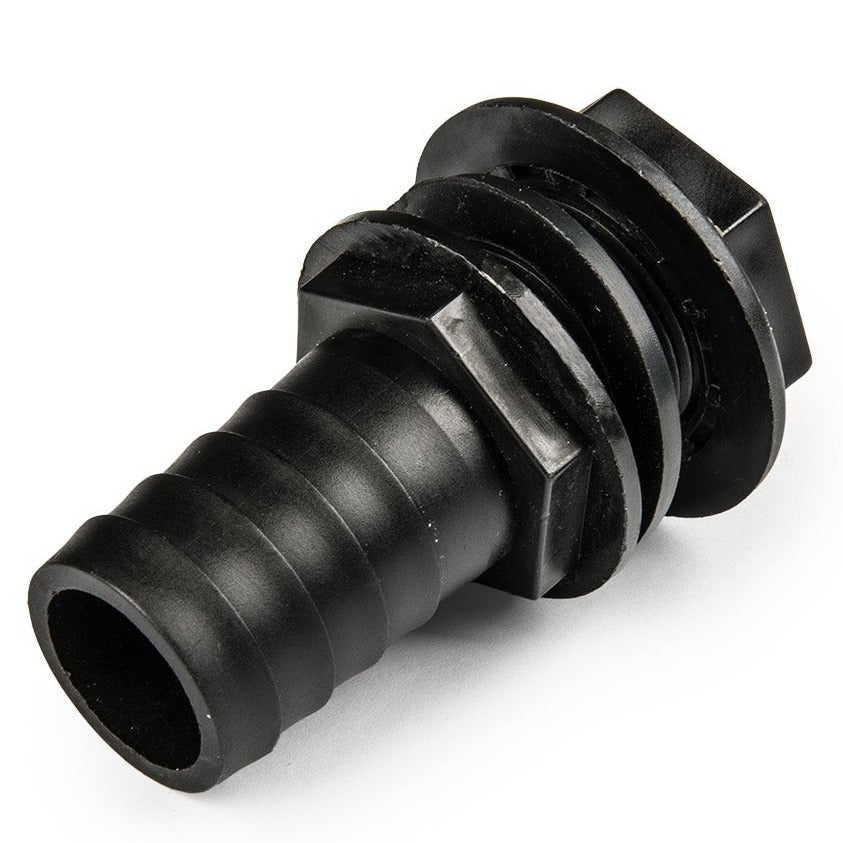 Tank Connector with Washer 3/4" BSPM & 1" Barb Outlet and Drill Bit