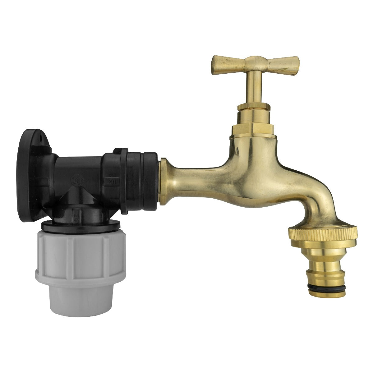 Wall Flange Kit 20mm MDPE - Polished Brass Bib Tap with Snap On